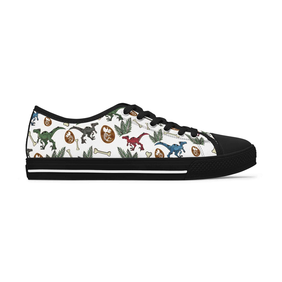 Dinosaur Pattern Women's Low Top Sneakers — Cute Retro Dino Print