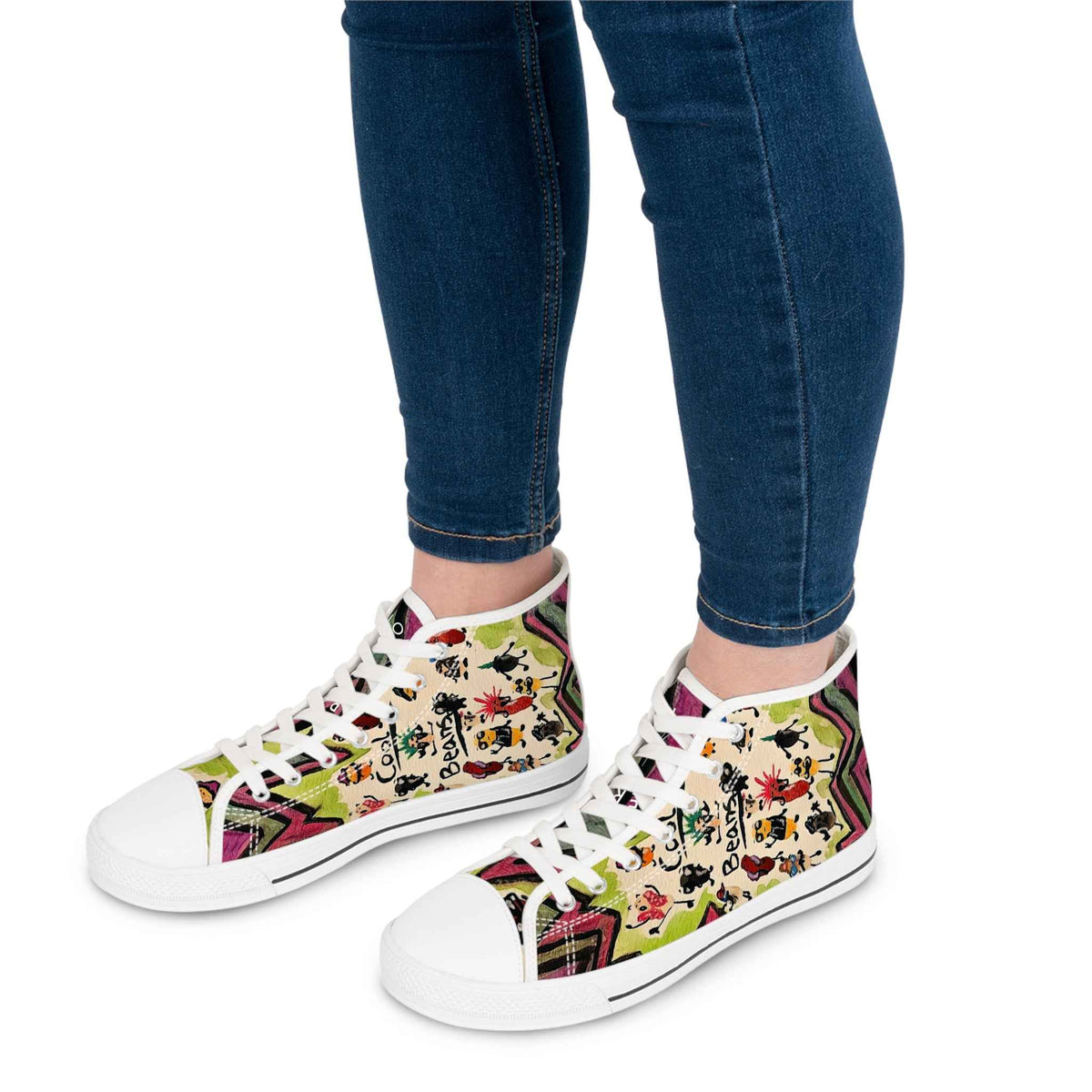Women's High Top Sneakers — Colorful Retro Cool Beans Pattern Casual Shoes