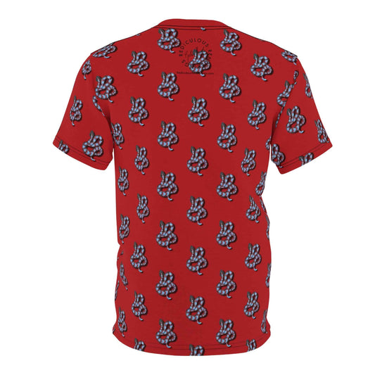 Red Snake Pattern T-Shirt — All-Over Print Casual Tee