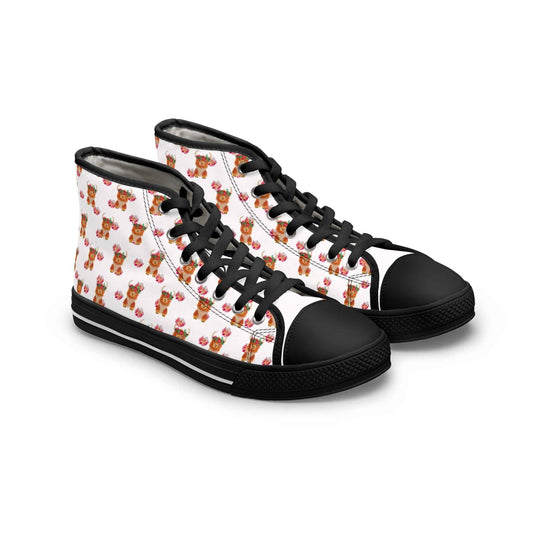 Women's High Top Sneakers - Cute Highland Cow Pattern Casual Canvas Shoes