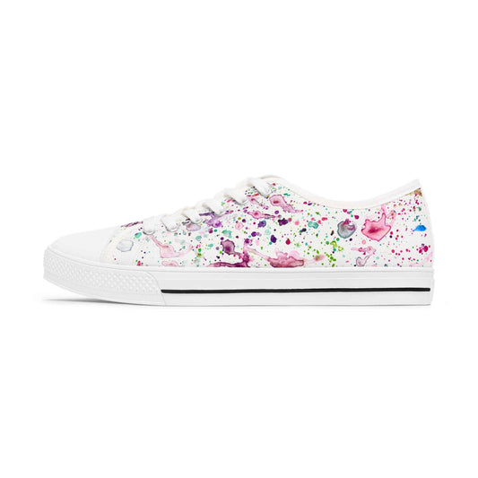 Low Top Sneakers — Pastel Watercolor Floral Print Women's Canvas Shoes
