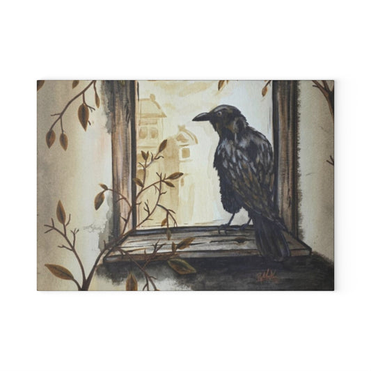 Raven Window Glass Cutting Board — Gothic Kitchen Decorative Chopping Board