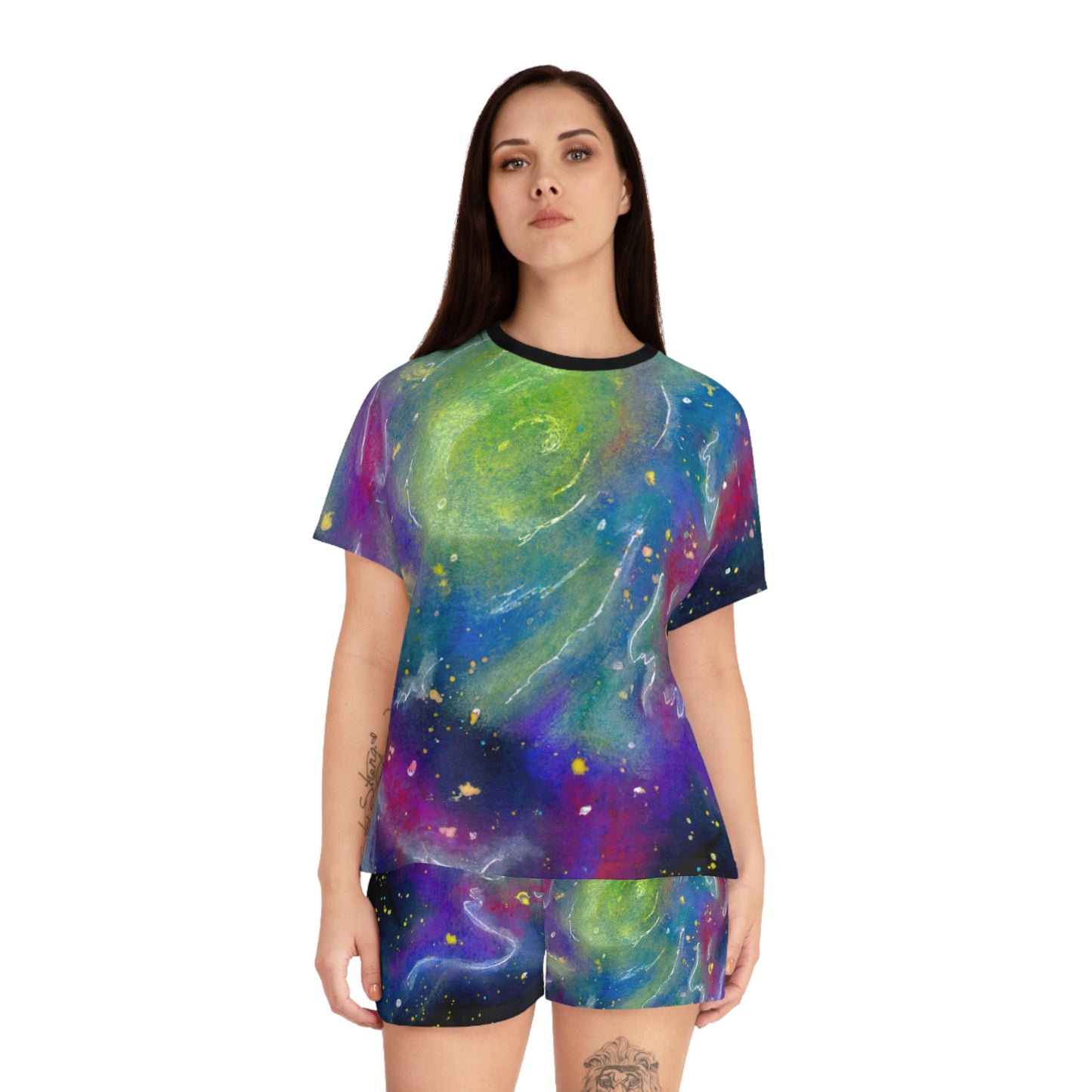 Galaxy Watercolor Women's Short Pajama Set – Colorful Nebula AOP Sleepwear