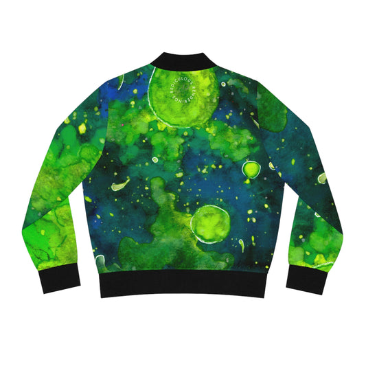 Women's Bomber Jacket — Green Nebula AOP Abstract Watercolor Print