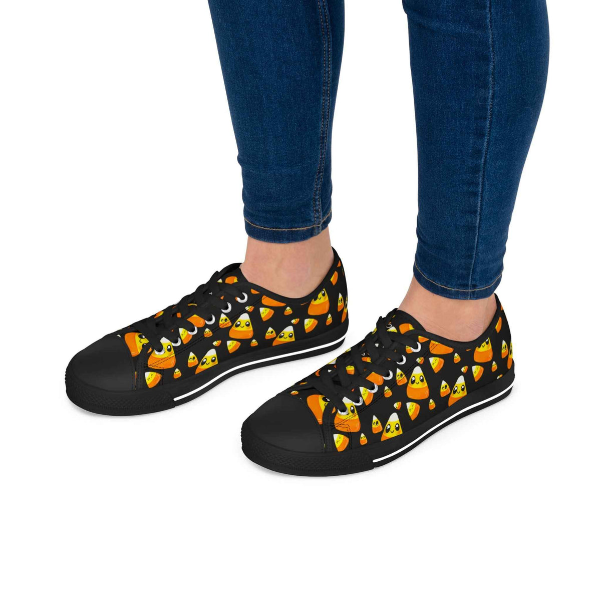 Candy Corn Pattern Women's Low Top Sneakers — Cute Halloween Candy Corn Shoes