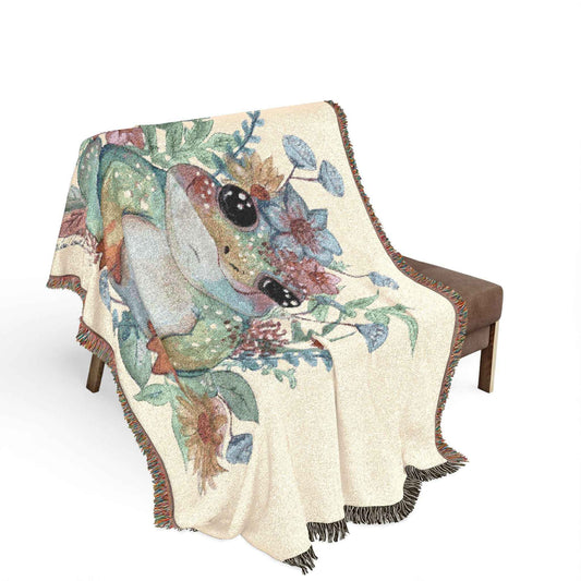 Frog Floral Woven Blanket