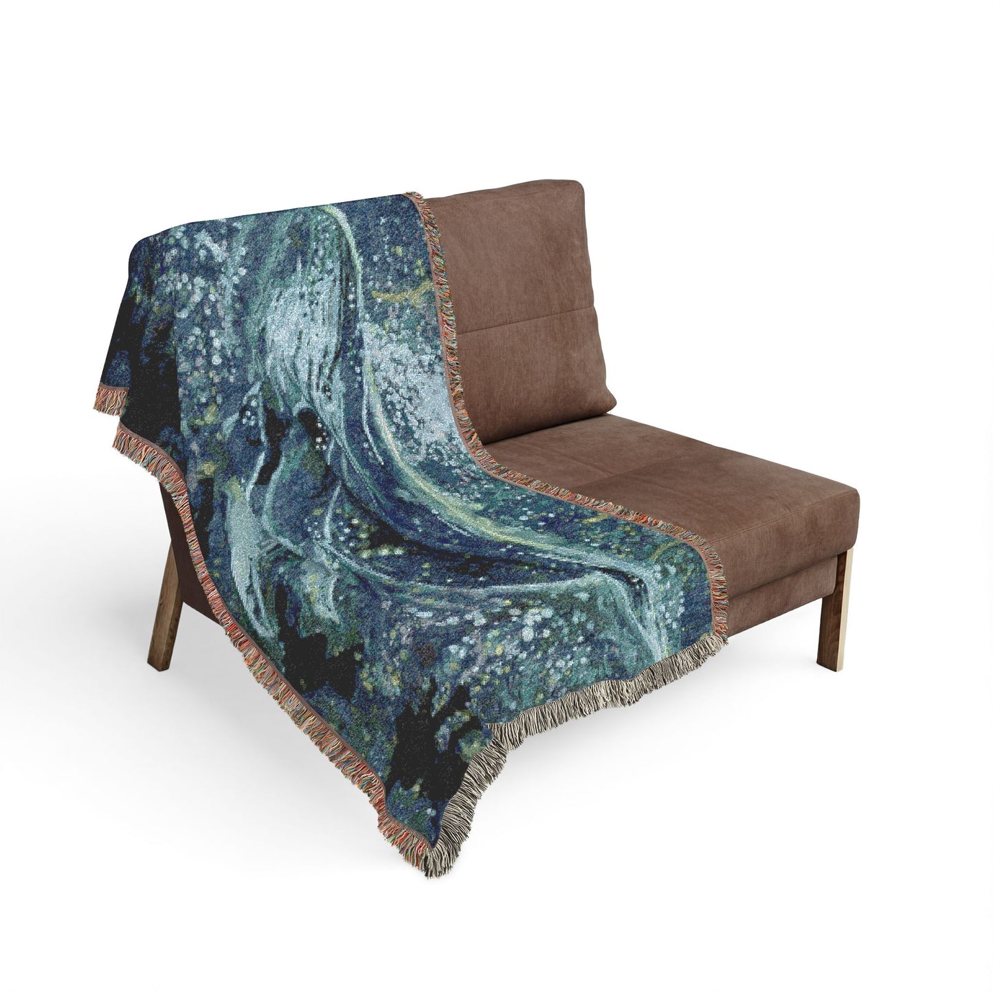 Whale Mosaic Woven Blanket — Starry Ocean Throw for Beach Lovers & Nautical Home Decor