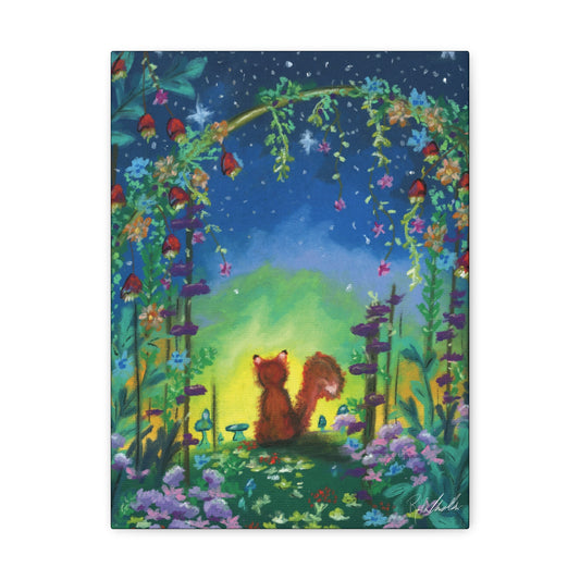 Fox Under Flowers Canvas Gallery Wrap
