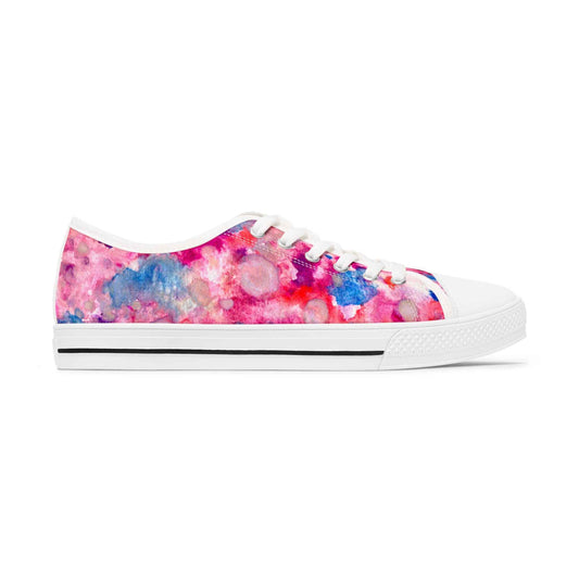 Women's Low Top Sneakers — Pink Watercolor Floral Canvas Shoes