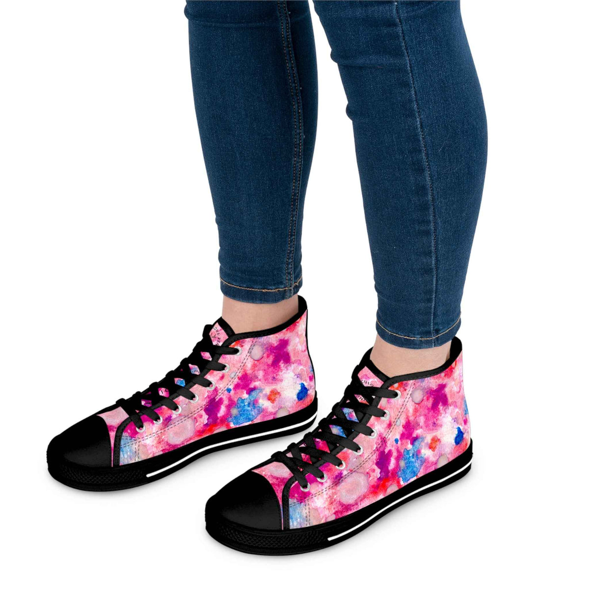 Women’s High Top Sneakers — Pink Blue Watercolor Tie-Dye Pattern