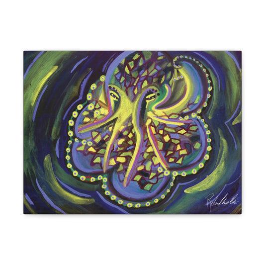 Green Geo Octopus Canvas Gallery Wrap