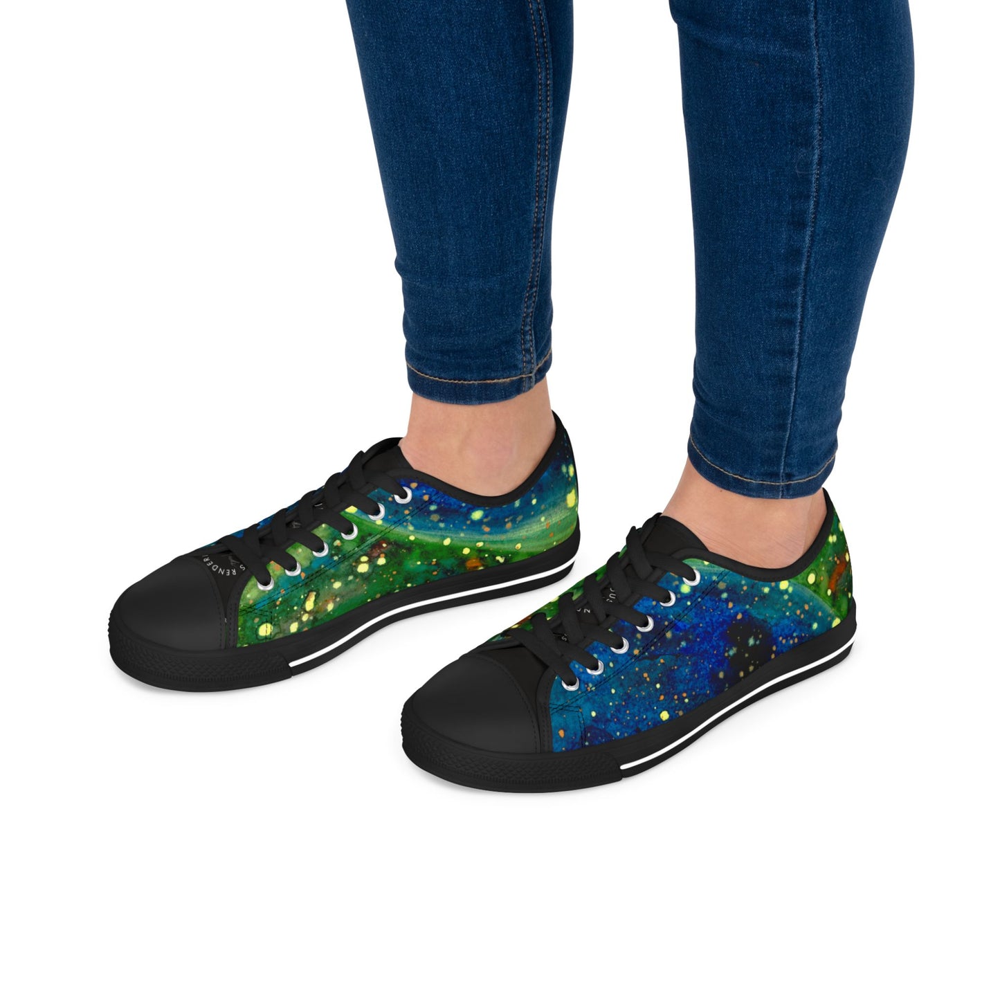 Low Top Sneakers — Green Blue Galaxy Swirl Artistic Canvas Shoes
