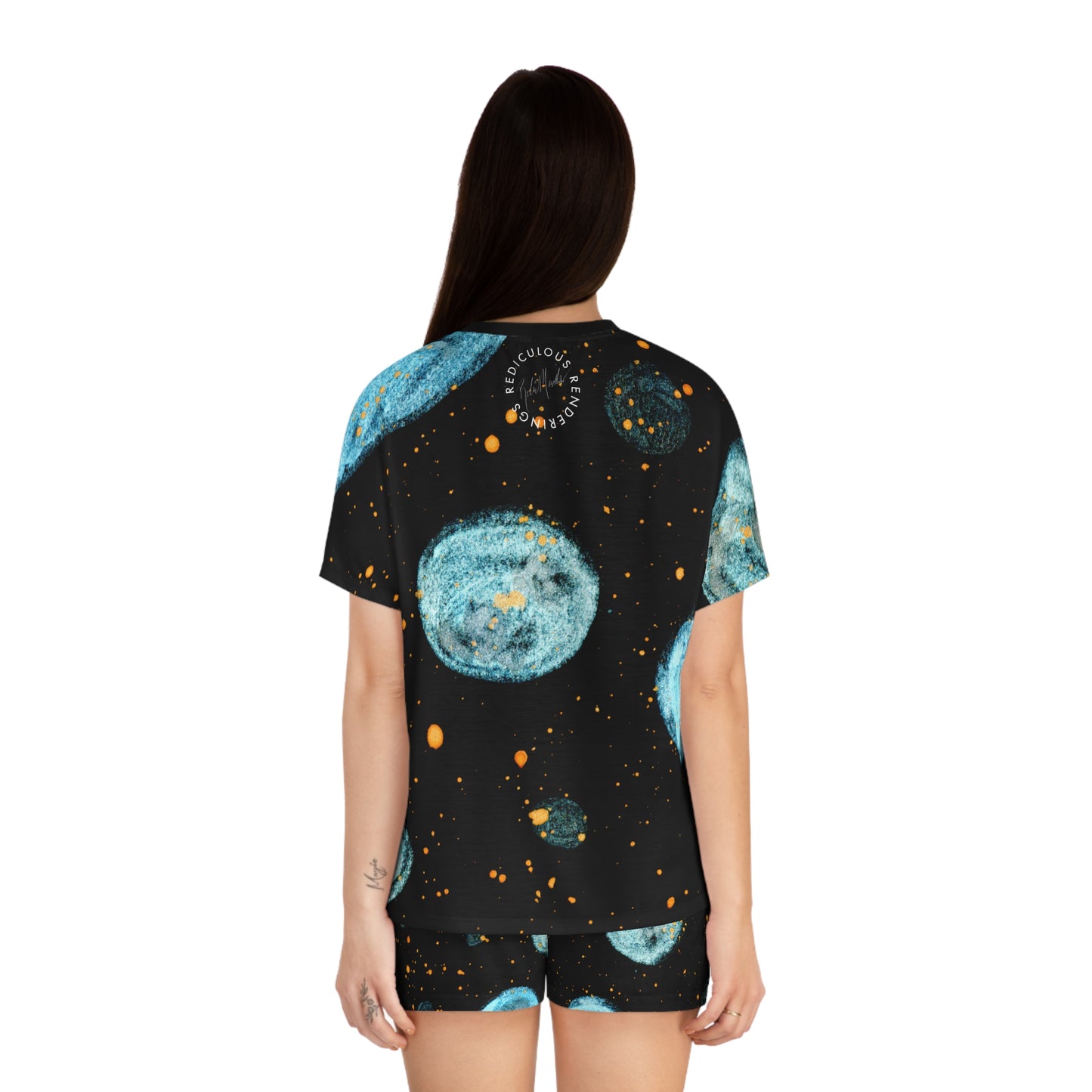 Celestial Blue Moon Women's Short Pajama Set — Spacey Planet Print Loungewear