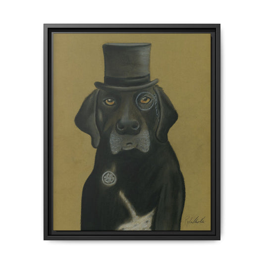 Black Lab Dog in Top Hat Framed Wall Art