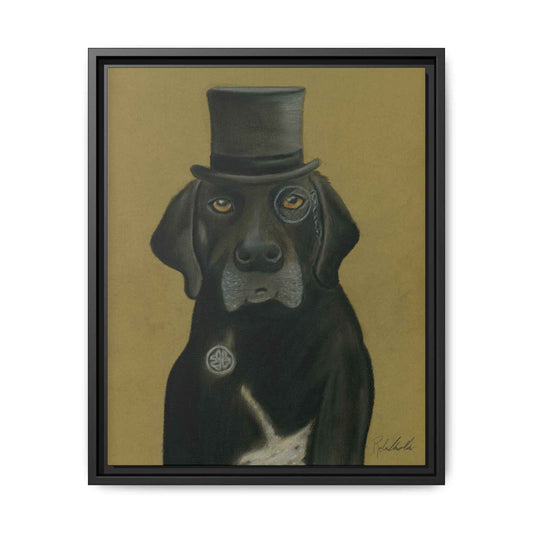 Black Lab Dog in Top Hat Framed Wall Art