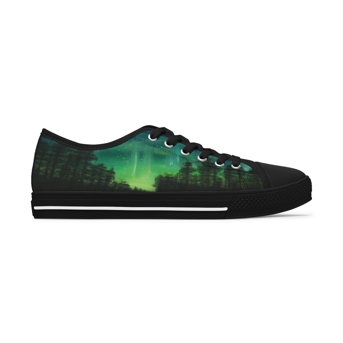 Aurora Forest Women's Low Top Sneakers — Northern Lights Nightscape Canvas Shoes