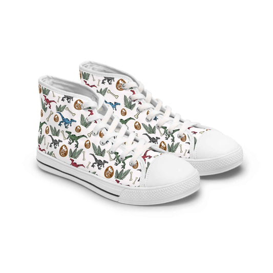 Women's High Top Sneakers — Retro Dinosaur Pattern Casual Canvas Shoes