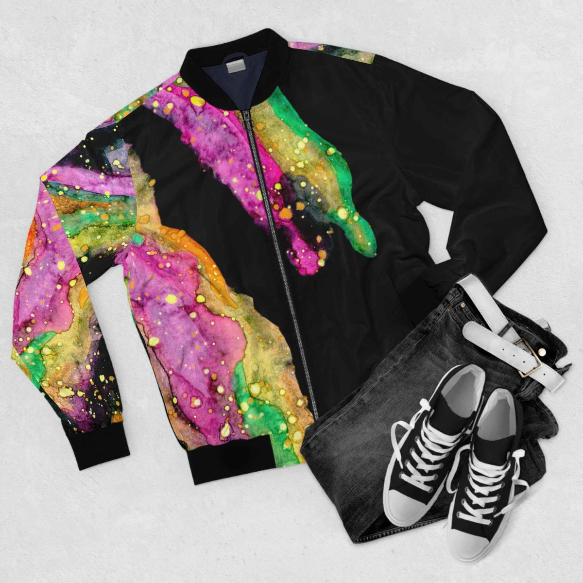 Abstract Neon Agate Bomber Jacket