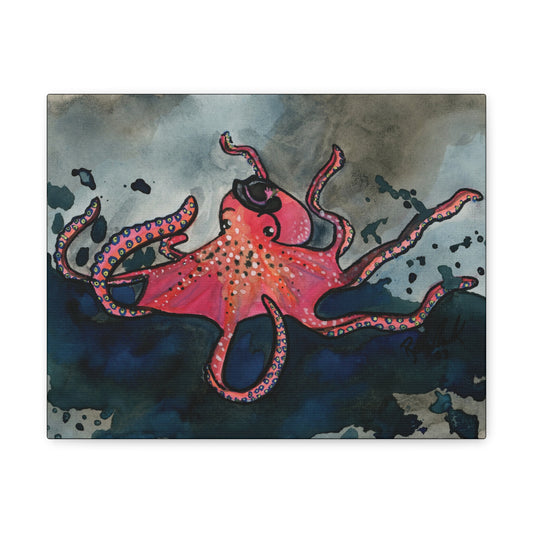 Red Octopus Canvas Gallery Wrap