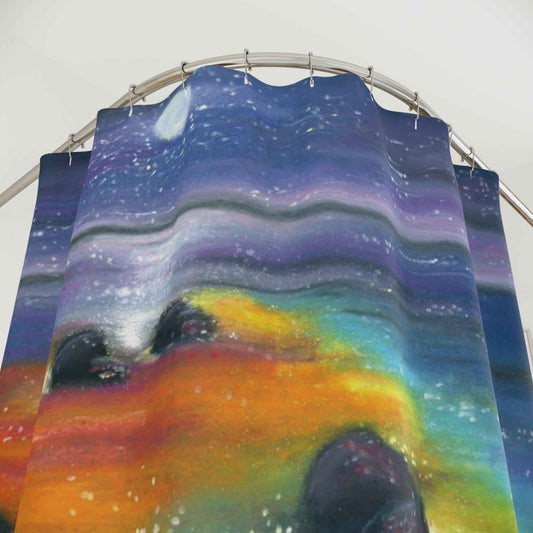 Galaxy Tide Shower Curtain — Colorful Cosmic Beach Bathroom Decor