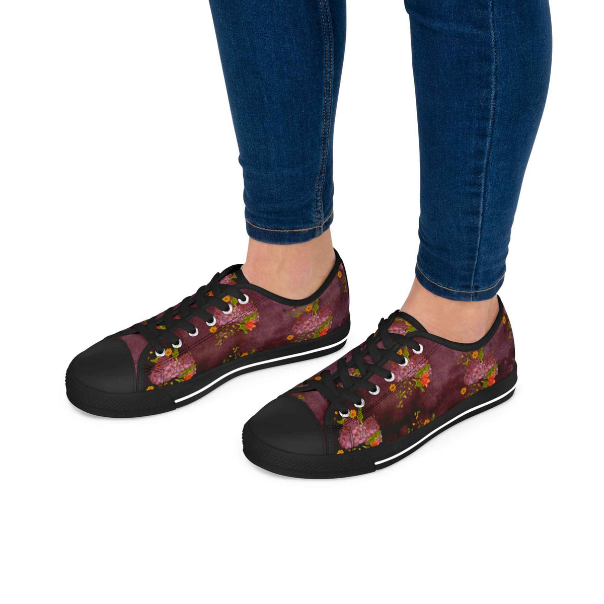 Floral Watercolor Low Top Sneakers — Women's Casual Artistic Canvas Shoes