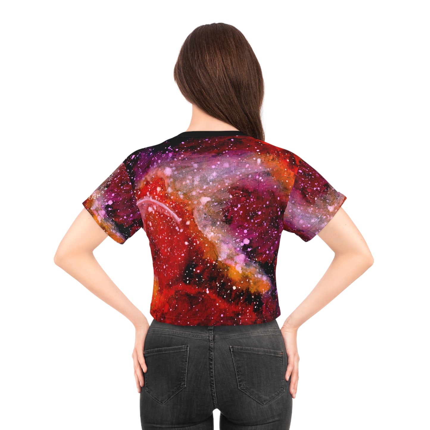 Red Nebula Crop Tee – Galactic Space Print Cosmic Top
