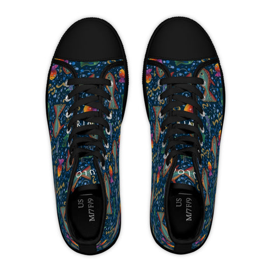 High Top Sneakers — Colorful Underwater Fish Pattern for Women