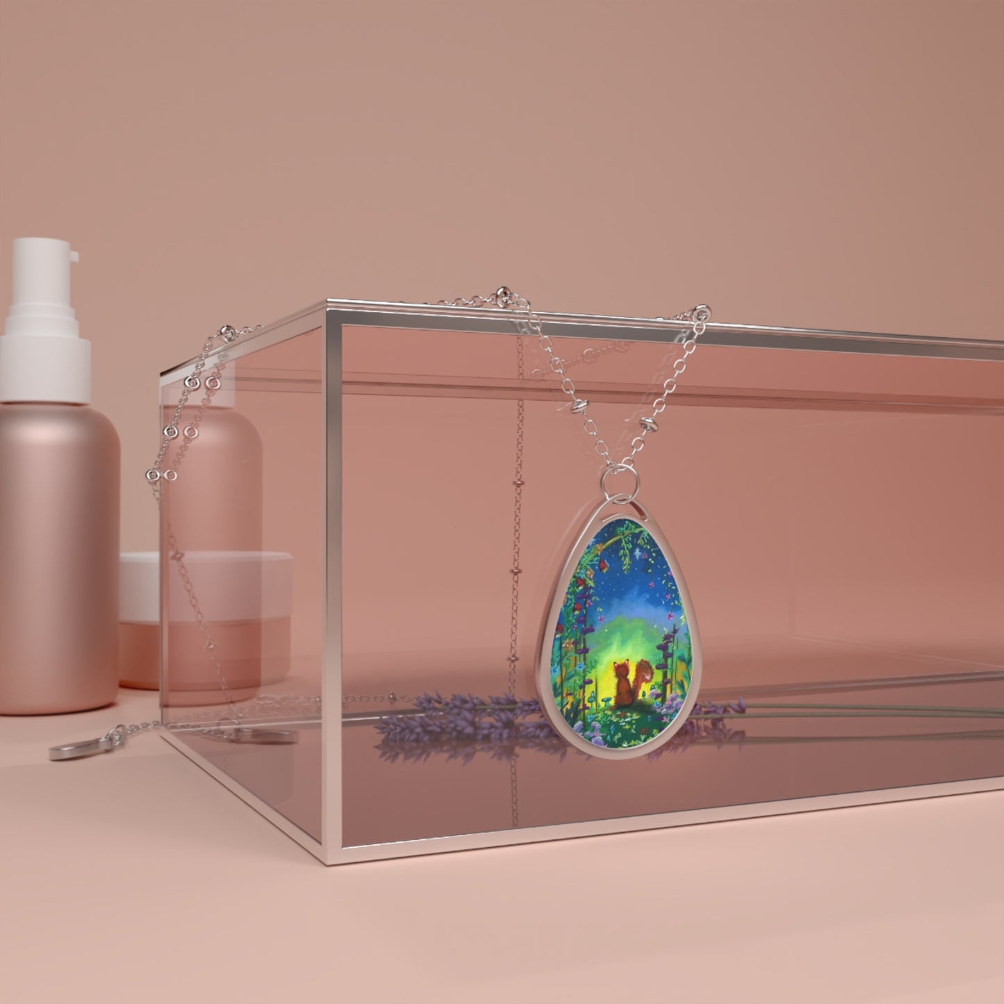 Fox and Flowers Oval Necklace