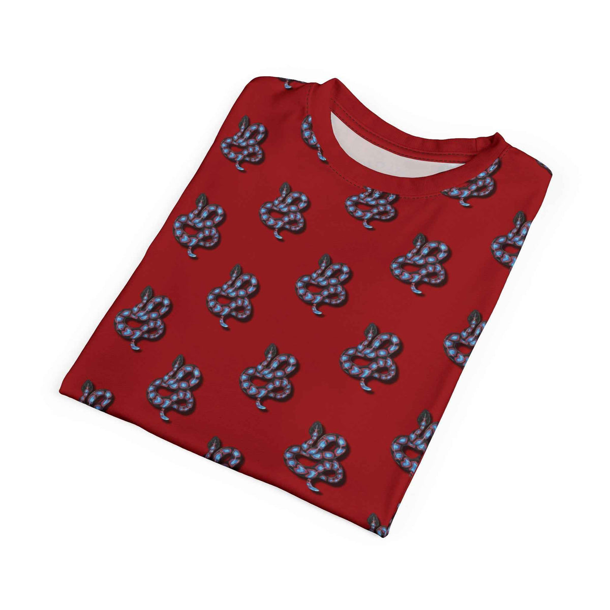 Red Snake Pattern T-Shirt — All-Over Print Casual Tee