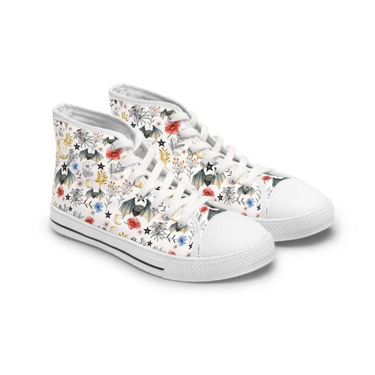 Floral Botanical Bat High Top Sneakers — Women's Vintage Wildflower Animal Print