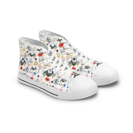 Floral Botanical Bat High Top Sneakers — Women's Vintage Wildflower Animal Print