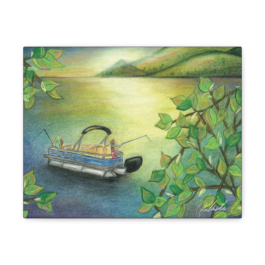 Pontoon Boat on Lake Canvas Gallery Wrap