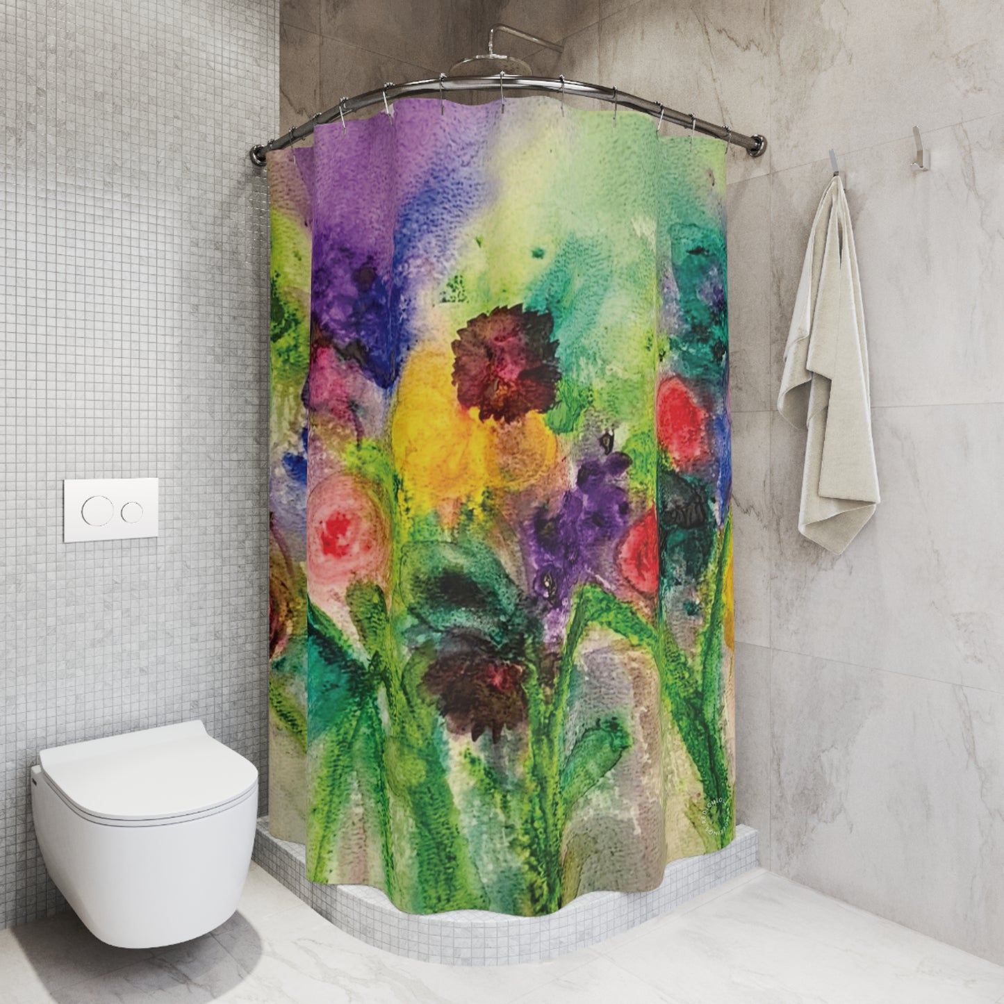 Abstract Watercolor Flower Shower Curtain
