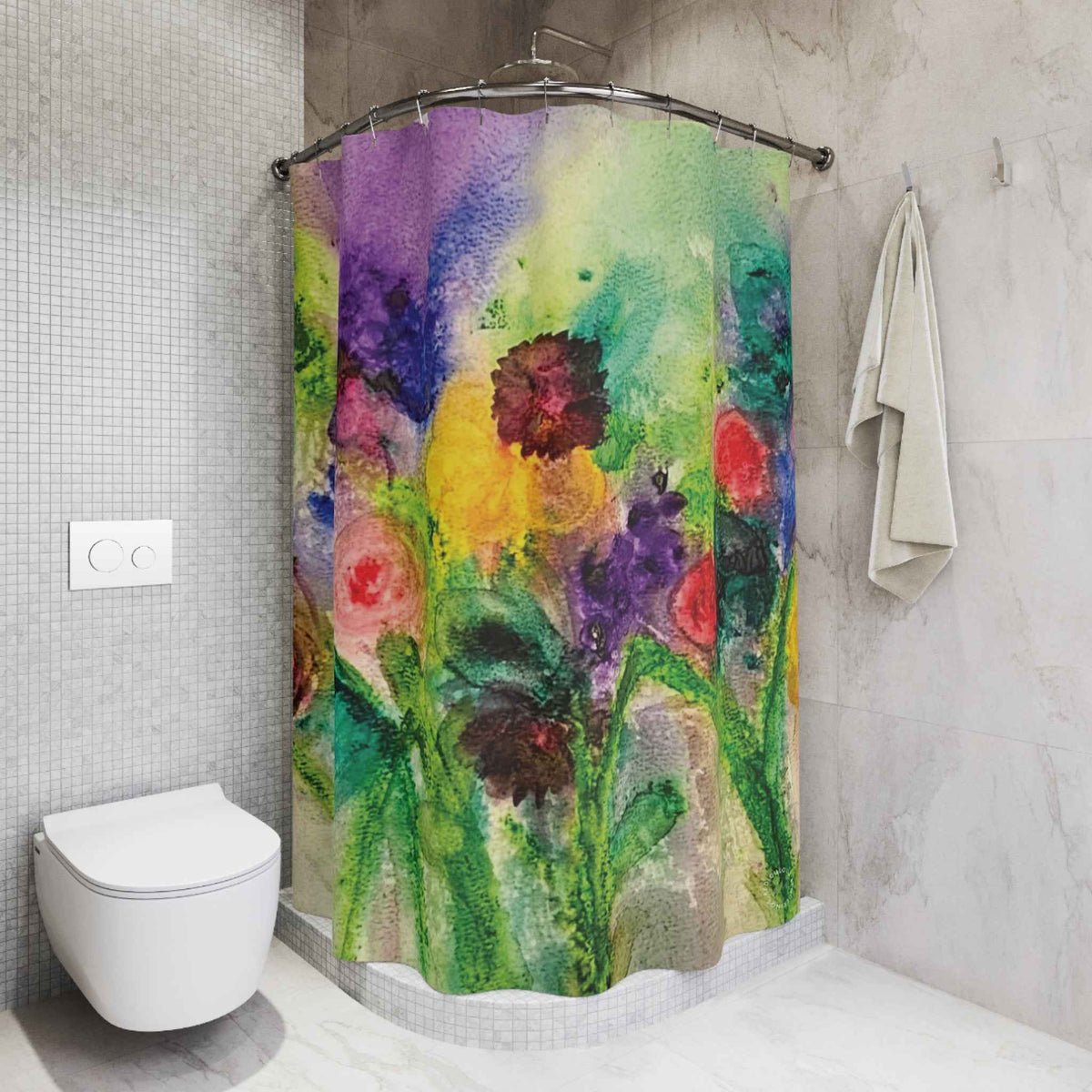 Abstract Watercolor Flower Shower Curtain