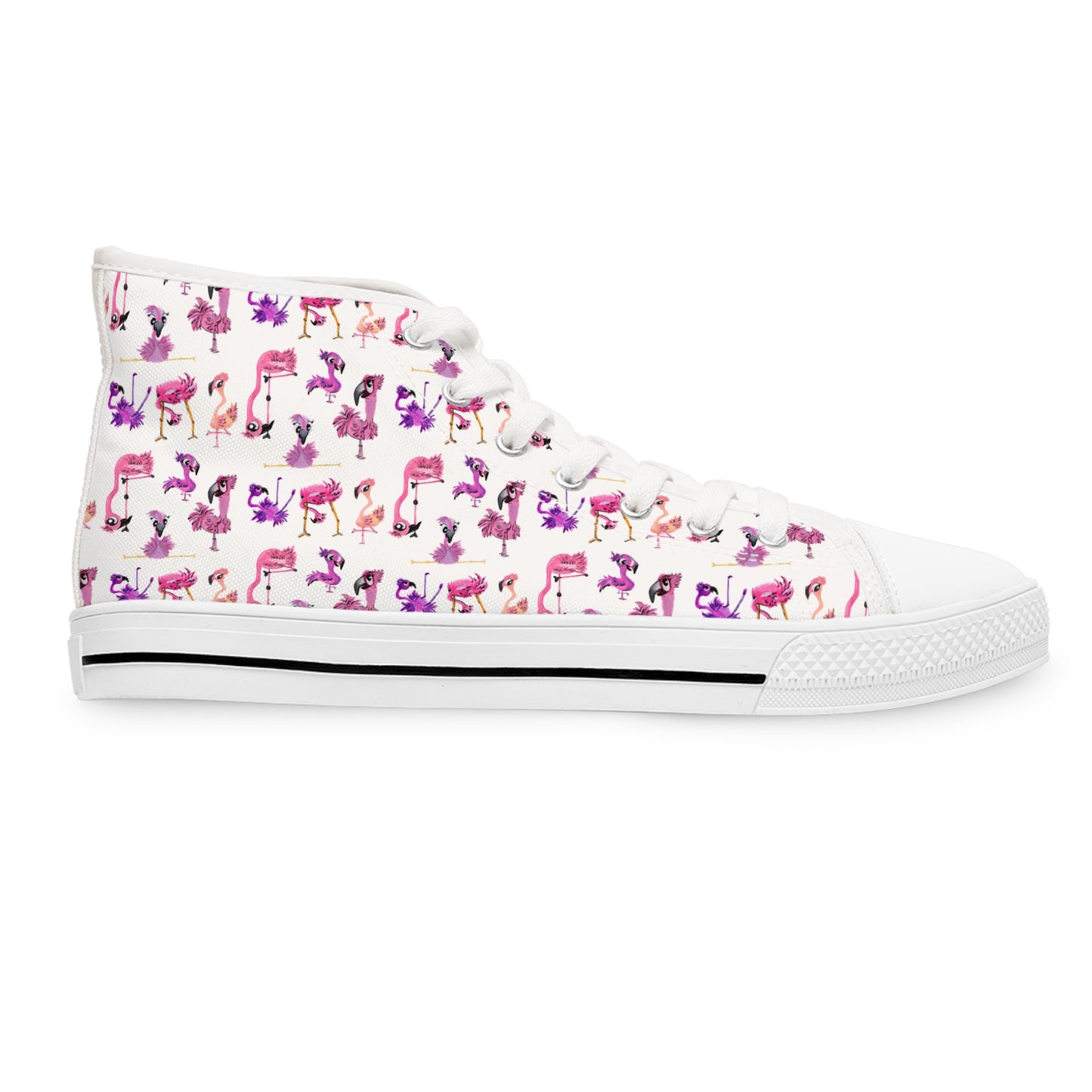 High Top Sneakers — White Pink & Purple Flamingo Pattern (Women’s)