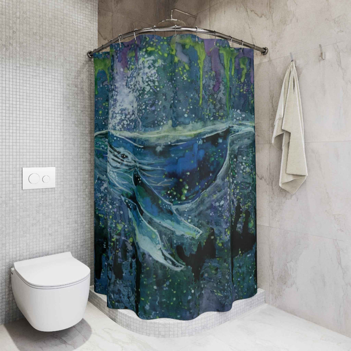 Whale Dream Shower Curtain — Ocean Art Nautical Bathroom Décor
