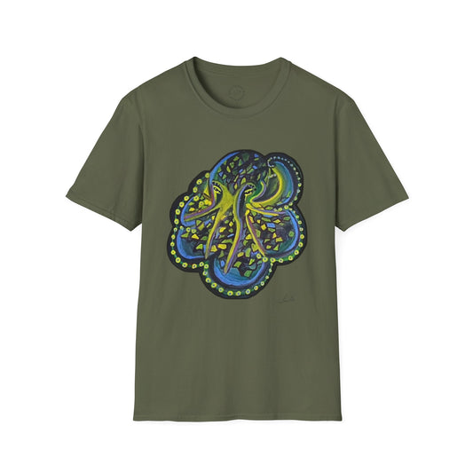 Green Geo octopus Unisex Softstyle Print T-Shirt