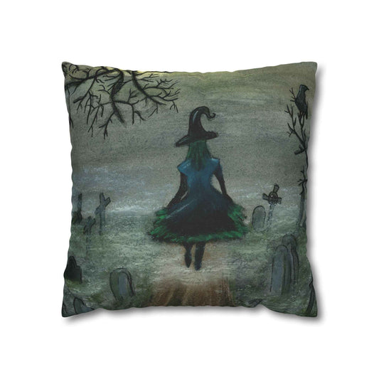 Witch Silhouette Spun Polyester Pillow - Haunted Graveyard Halloween Decor