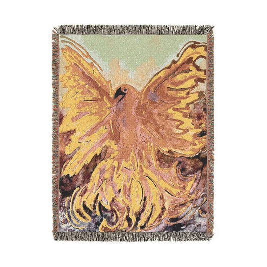 Sunburst Phoenix Bird Woven Blanket — Rising from the Ashes Rebirth Throw