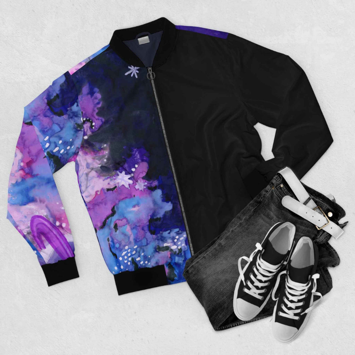 Galaxy Nebula Bomber Jacket - Purple Space Planet AOP