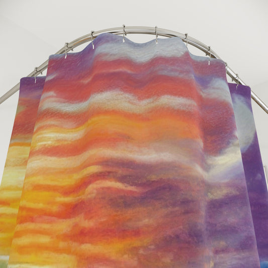 Sunset Shore Shower Curtain — Colorful Beach Landscape Bathroom Decor