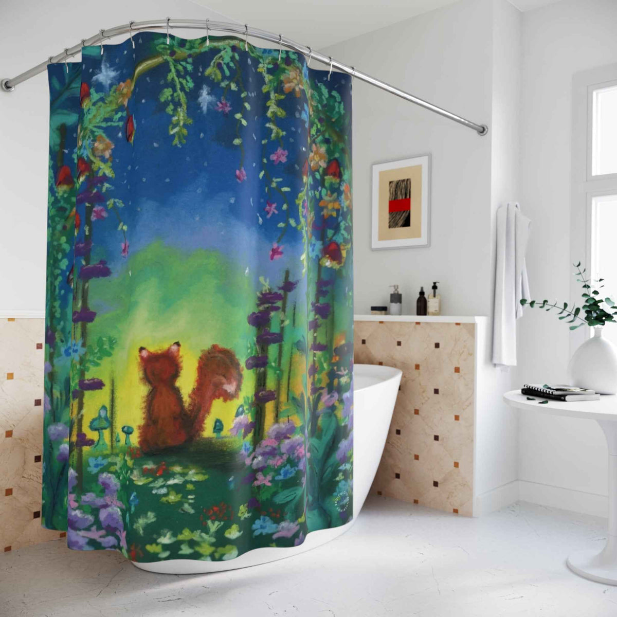 Fox Night Sky Shower Curtain