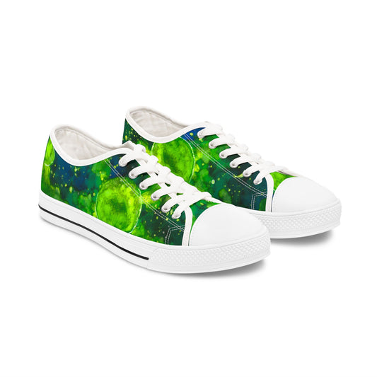 Low Top Sneakers — Green Galaxy Moon Pattern