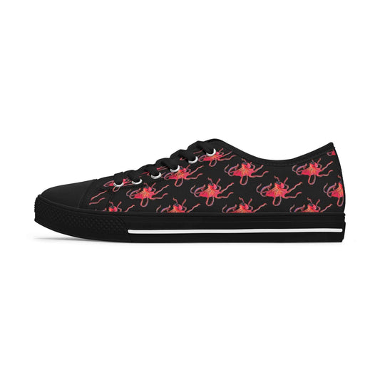 Octopus Pattern Women's Low Top Sneakers — Black Red Marine Casual Shoes