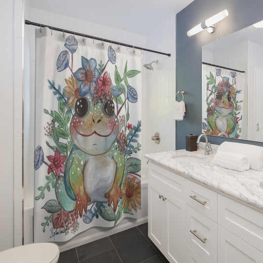 Floral Frog Shower Curtain