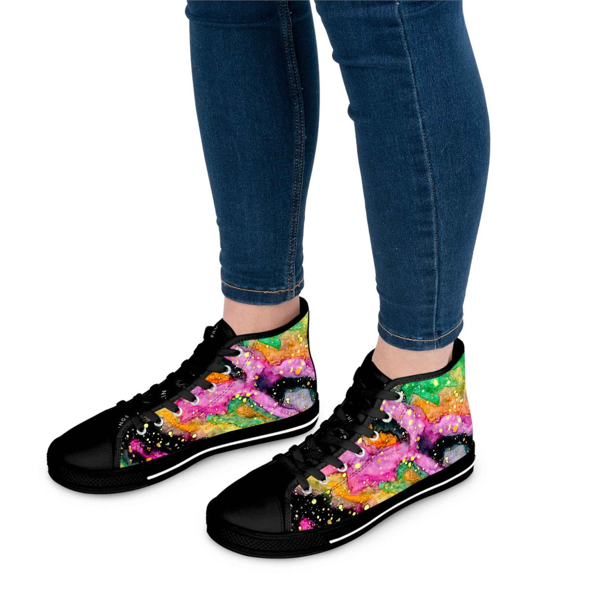 High Top Sneakers — Colorful Galaxy Paint Swirl for Women