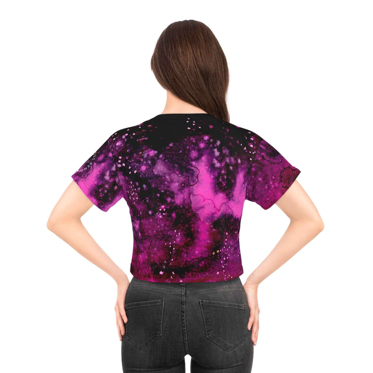 Pink Galaxy Crop Tee — All-Over Print Cosmic Nebula Shirt
