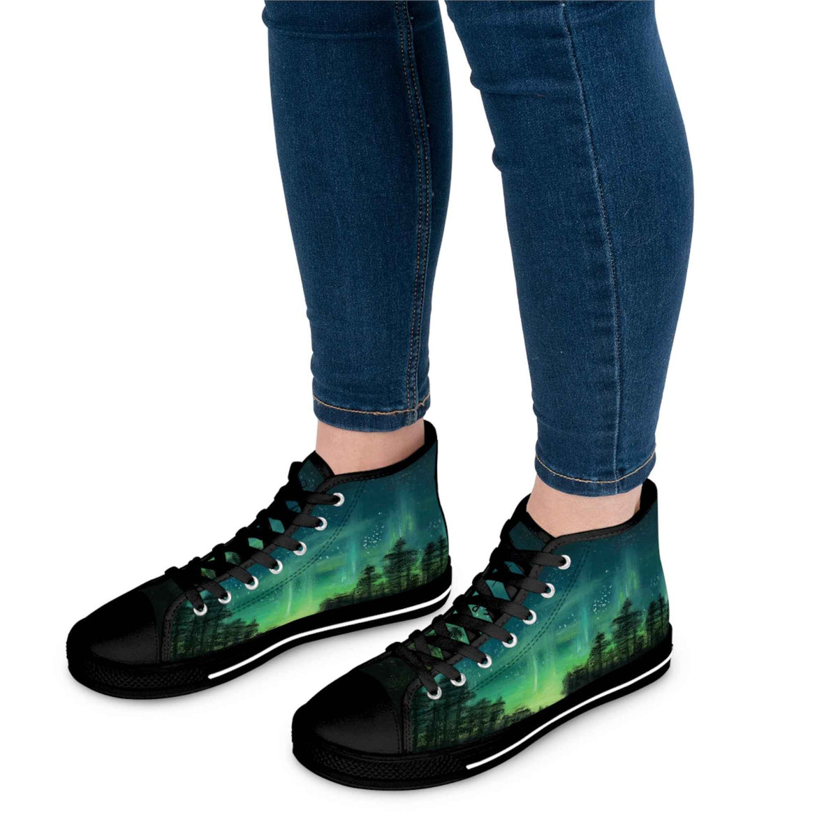 High Top Sneakers — Northern Lights Aurora Forest Print