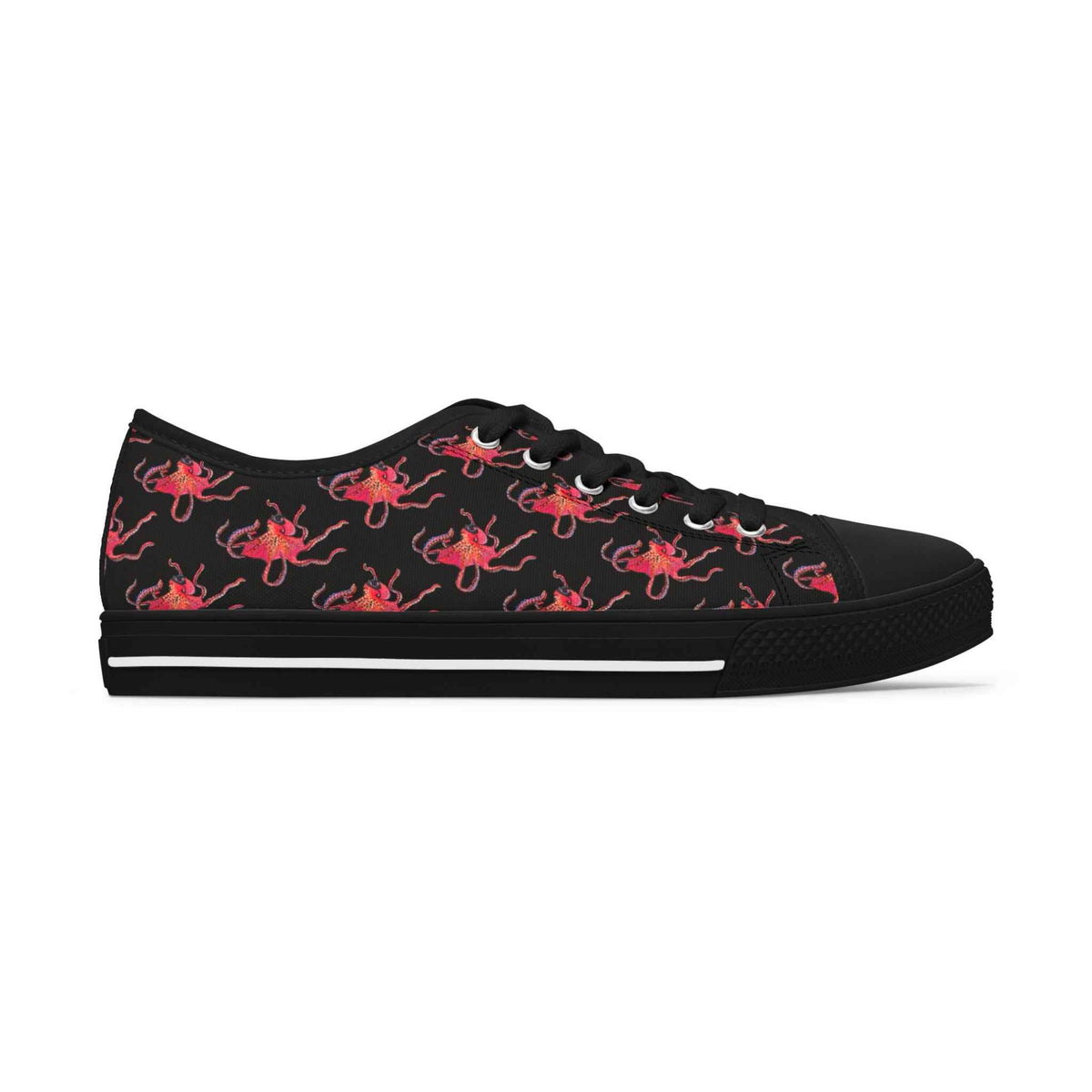 Octopus Pattern Women's Low Top Sneakers — Black Red Marine Casual Shoes