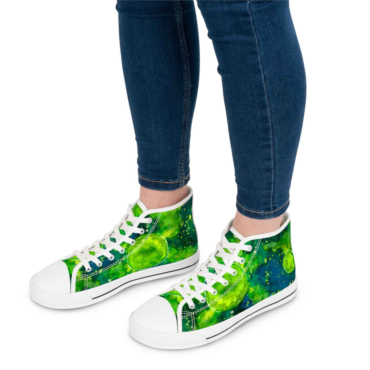 High Top Sneakers — Green Watercolor Cosmic Swirl Print